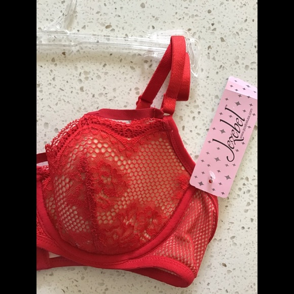 JEZEBEL sexy red stretch tulle with lace bra & bikini set - Picture 4 of 10